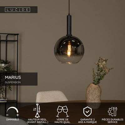 Lucide MARIUS - Suspension - Ø 30 cm - 1xE27 - Noir